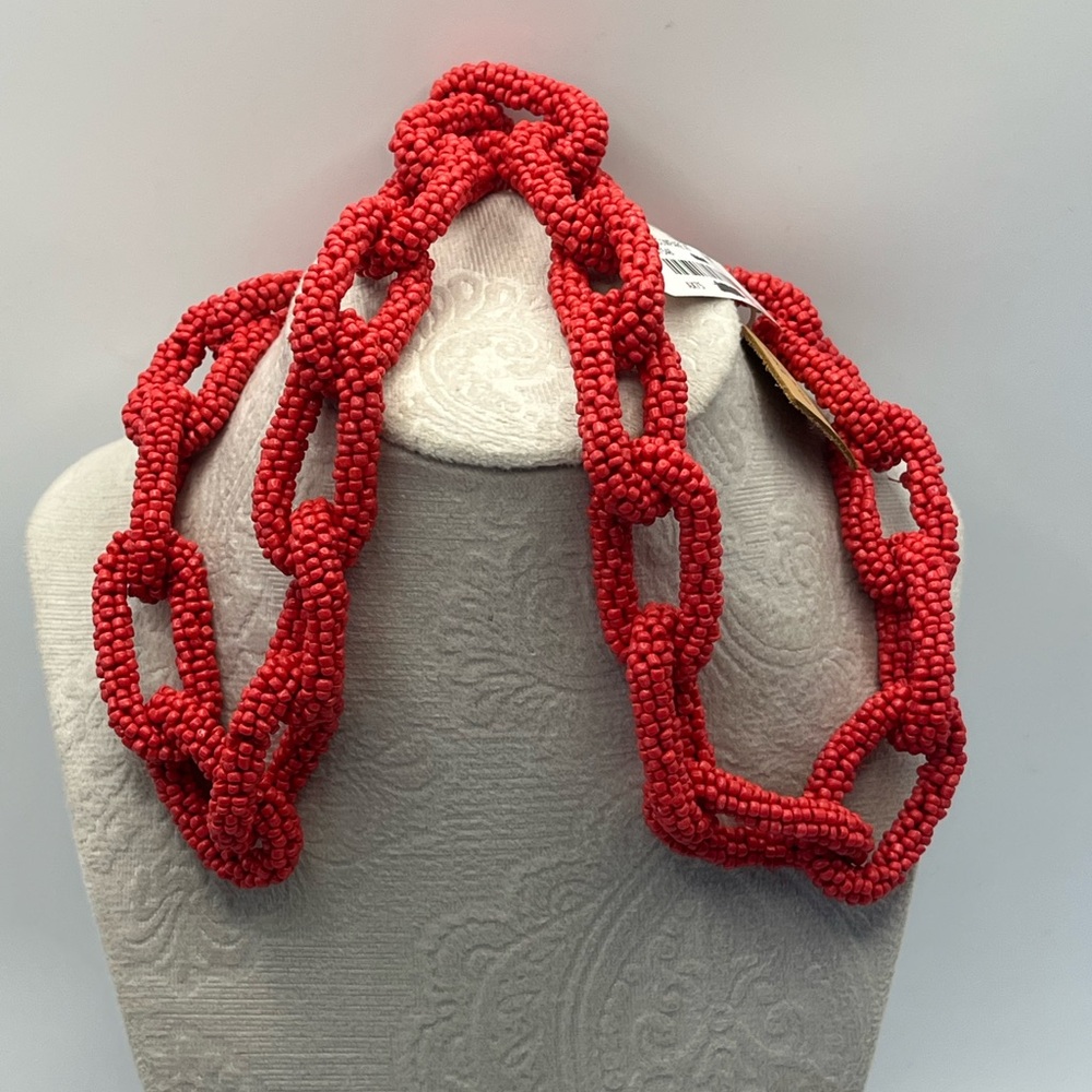 Pink Linen Red Beaded Rope Hand-beaded Necklace - Picture 10 of 10